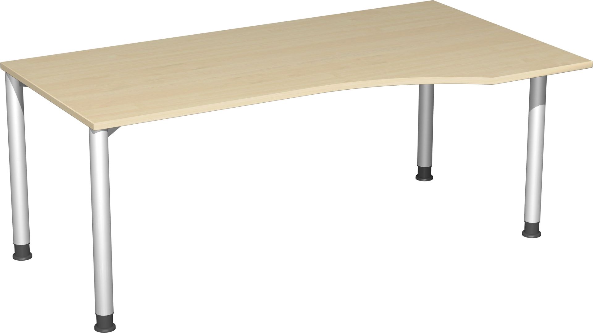 Eckschreibtisch mit einseitig verkürzten Füßen, 4-Fuß Flex, Ecke rechts, Höhe 680-800 mm, 1.600 x 1.000 mm (BxT), Gestell anthrazit, Ahorn