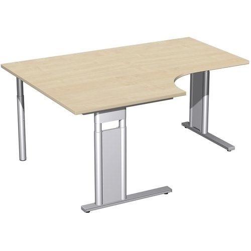 Eckschreibtisch, Eckteil 800 mm, links, Füße einseitig verkürzt, C-Fuß Pro, höhenverstellbar, 680-820 x 1.600 x 1.200 mm (HxBxT), Dekor Ahorn