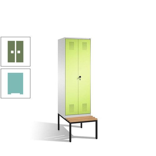 Doppel-Spind, Garderobenschrank, Buche Sitzbank untergebaut, 2 Abteile a 300 mm, Korpus anthrazitgrau, Tür anthrazitgrau, 2.090 x 600 x 815 mm (HxBxT)