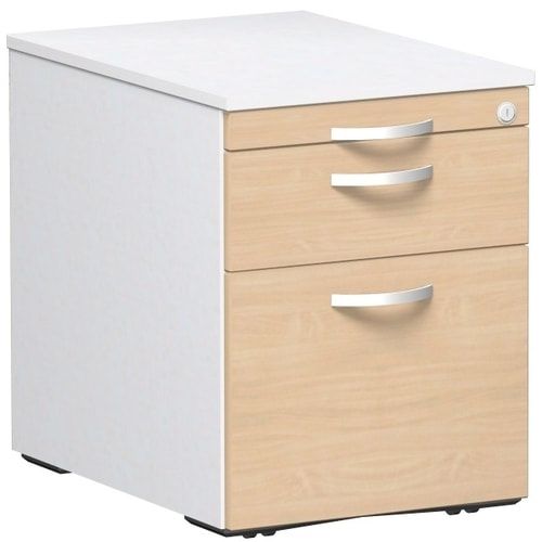 Rollcontainer, Metallschublade, Hängeregistratur, Utensilienfach, abschließbar, 565 x 438 x 600 mm (HxBxT), Frontfarbe Ahorn, Korpusfarbe Ahorn