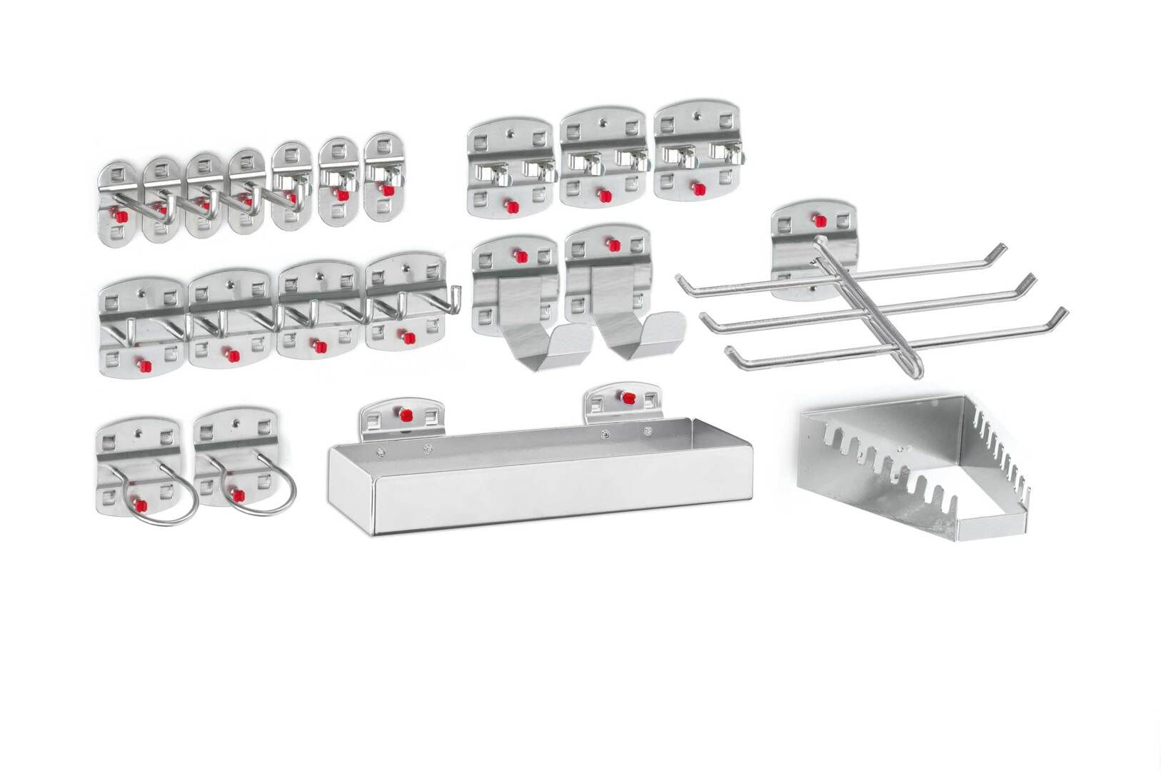 Werkzeughalterset, Hakenset, 21-teilig, für Lochplatten, Schraubsystem, Farbe Aluminium