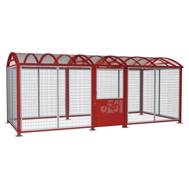 Fahrradüberdachung, Fahrradhaus, Unterstand, Digitalschloss, Stahlgitter, 2.640 x 6.250 x 2.830 mm (HxBxT), feuerverzinkt, enzianblau (RAL 5010)