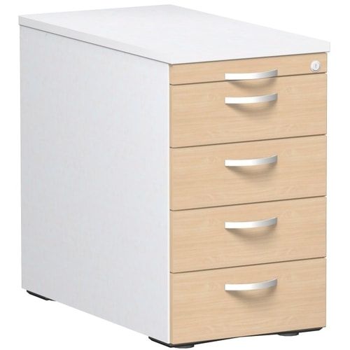 Standcontainer, 4 Schubladen, Ordnungsfach, Zentralverschluss, 720 x 438 x 800 mm (HxBxT), Front Ahorn, Oberboden Ahorn, Korpus Ahorn