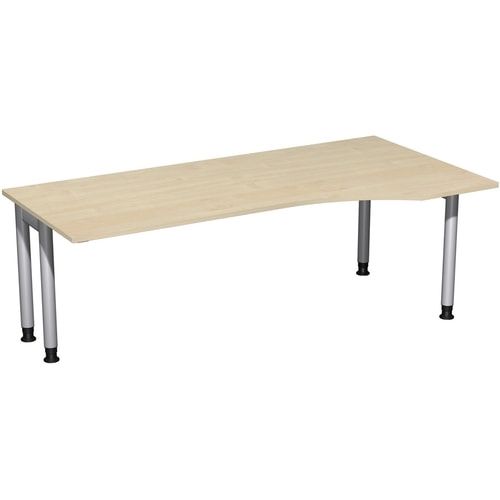 Eckschreibtisch, Ecke rechts, Füße einseitig verkürzt, 4-Fuß Pro, höhenverstellbar, 680-800 x 1.600 x 1.000 mm (HxBxT), Dekor Ahorn