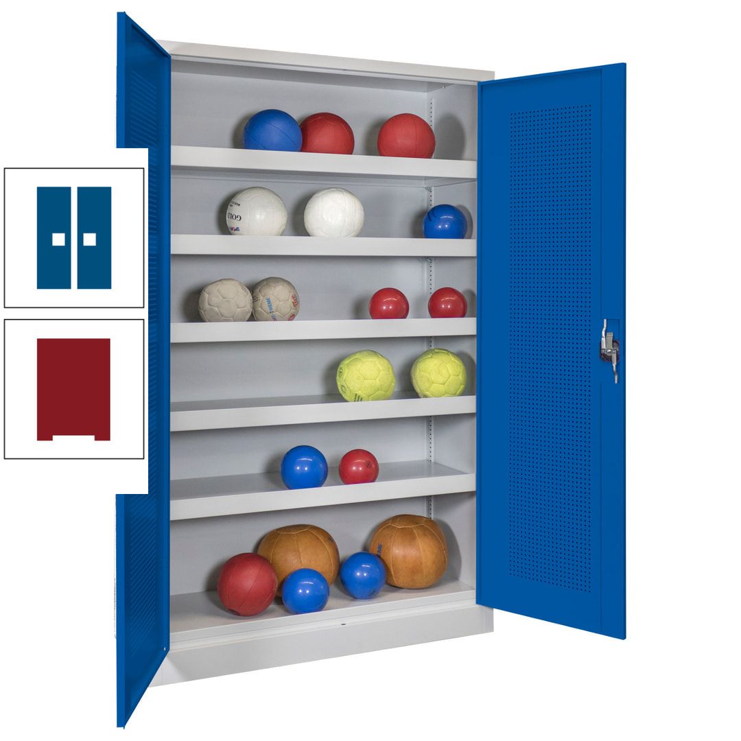 Ballschrank - Lochfeldtüren - 5 Böden - 1.950x1.200x500 mm (HxBxT) - anthrazitgrau