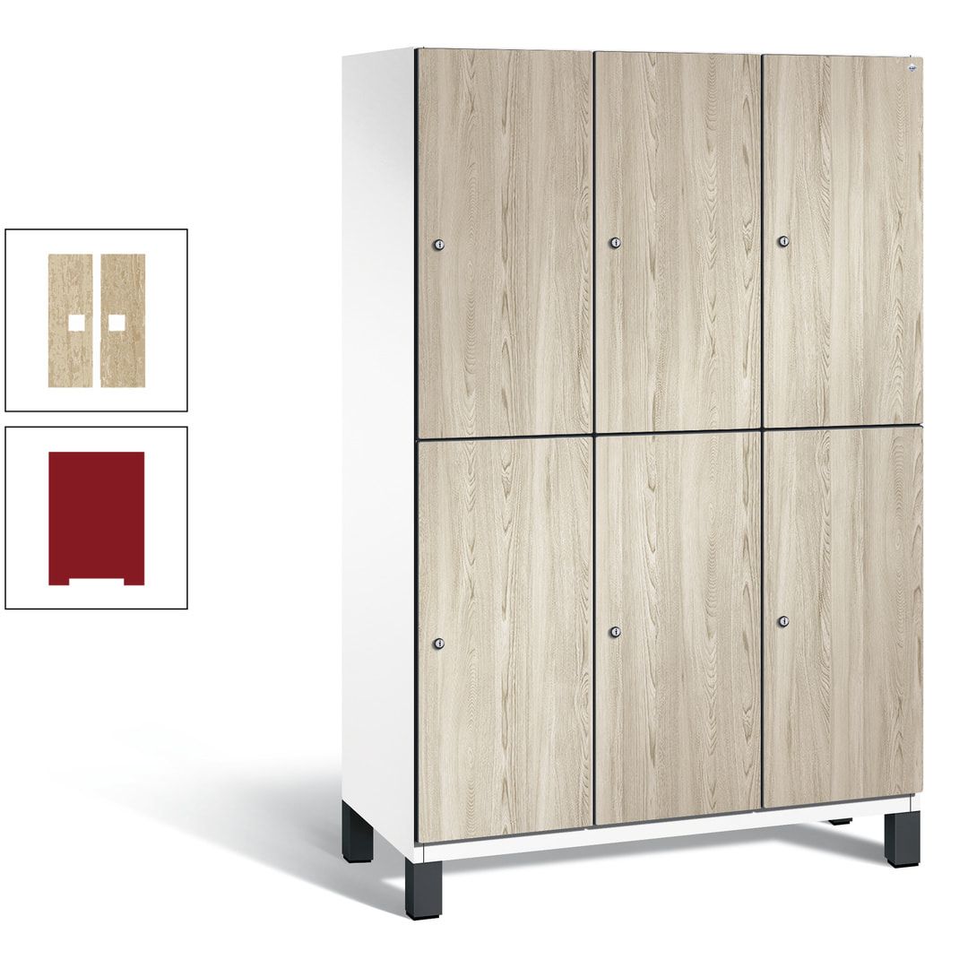 Fächerschrank, Garderobenschrank, mit Füßen, 3 Abteile, 1.980 x 1.200 x 525 mm (HxBxT), Korpus anthrazitgrau, Tür Donau-Ahorn
