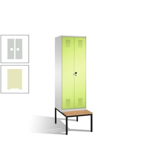 Doppel-Spind, Garderobenschrank, Buche Sitzbank untergebaut, 2 Abteile a 300 mm, Korpus anthrazitgrau, Tür anthrazitgrau, 2.090 x 600 x 815 mm (HxBxT)