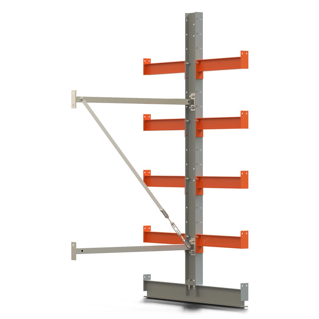 Doppelseitiges Kragarmregal, Anbauregal, 2.000 x 1.000 x 1.120 mm (HxBxT), Nutztiefe 500 mm, Kragarmlast 870 kg, KARL basic, silbergrau/reinorange