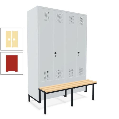 Doppel-Spind, Garderobenschrank, Buche Sitzbank integriert, 4 Abteile 300 mm, Korpus anthrazitgrau, Tür anthrazitgrau, 1.850 x 1.200 x 815 mm (HxBxT)