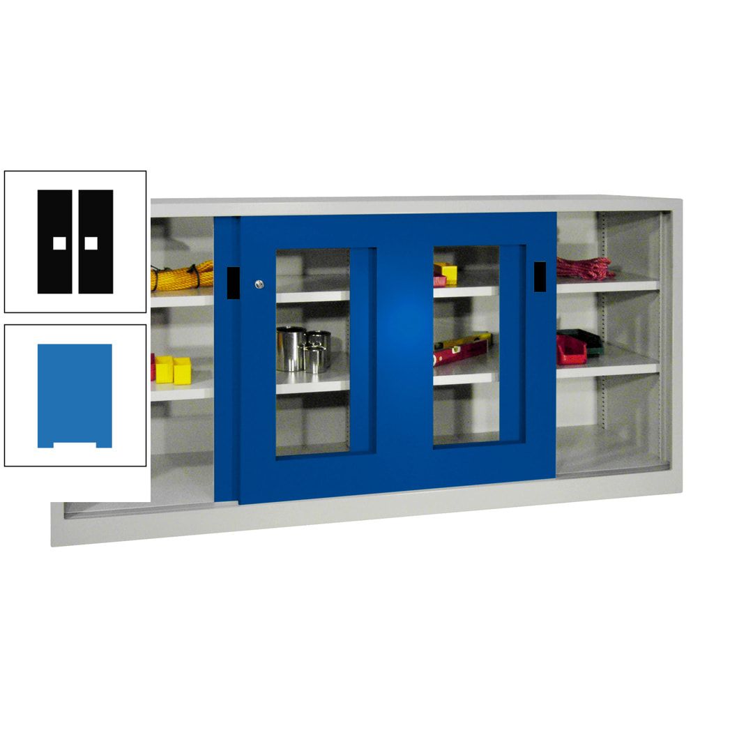 Schiebetürenschrank - Sichtfenstertüren - 1.000x2.000x400 mm (HxBxT) - 4 Böden, gepulvert - Zylinderschloss - anthrazitgrau