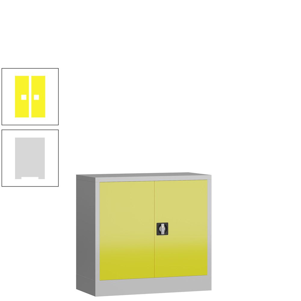 Aktenschrank, Büroschrank, abschließbar, Flügeltüren, 1 Fachboden, 750 x 800 x 380 mm (HxBxT), Stahl, Korpus und Türen lichtgrau