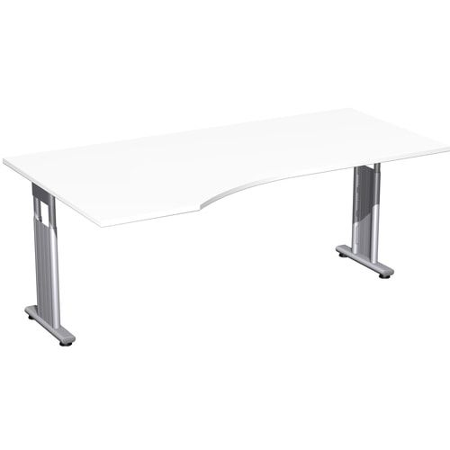 Eckschreibtisch, Bürotisch, Füße einseitig verkürzt, C-Fuß Flex, Ecke links, 720 x 1.800 x 1.000 mm (HxBxT), Gestell silber, Dekor Ahorn