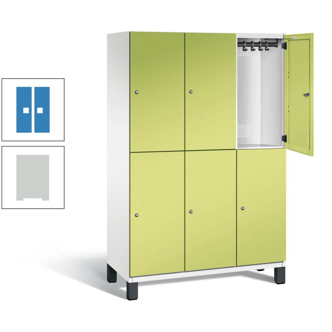 Fächerschrank, Stahlschrank, doppelstöckig, 6 Fächer, Füße, Korpus anthrazitgrau, Tür anthrazitgrau, 1.980 x 1.200 x 525 mm (HxBxT)