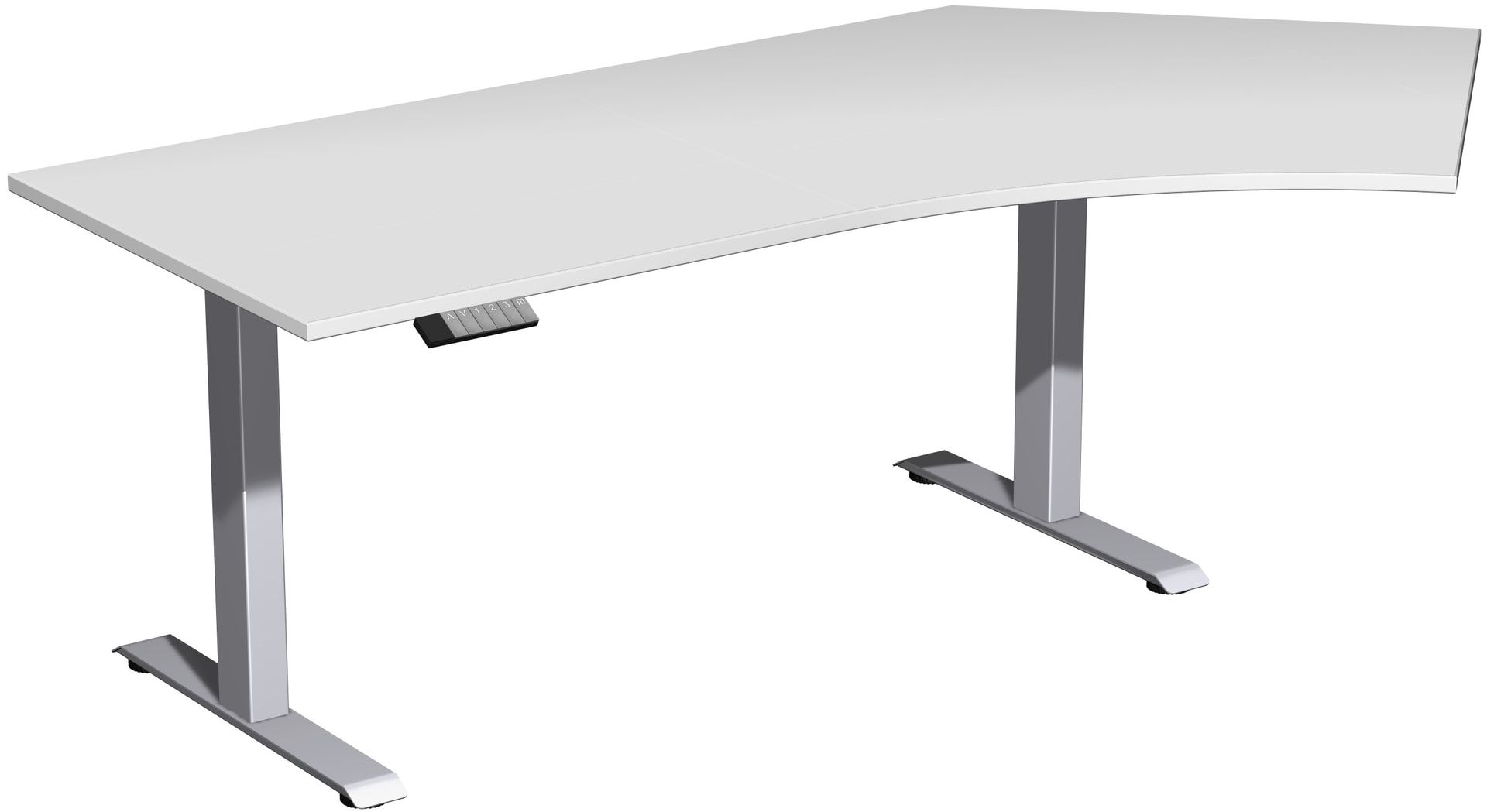 Winkelschreibtisch, Winkel rechts, Elevate Plus, elektronisch höhenverstellbar, 630 - 1.280 x 2.166 x 1.130 mm (HxBxT) Gestell silber, Dekor lichtgrau