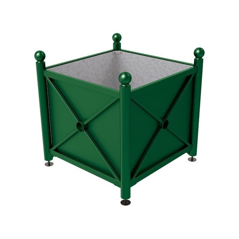 Pflanzbehälter, fvz.Stahl, innen feuerverzinkt, Verladungsgriffe, verstellbare Füße, Kopf Agora, 900 x 1.000 x 1.000 mm (HxBxT), enzianblau