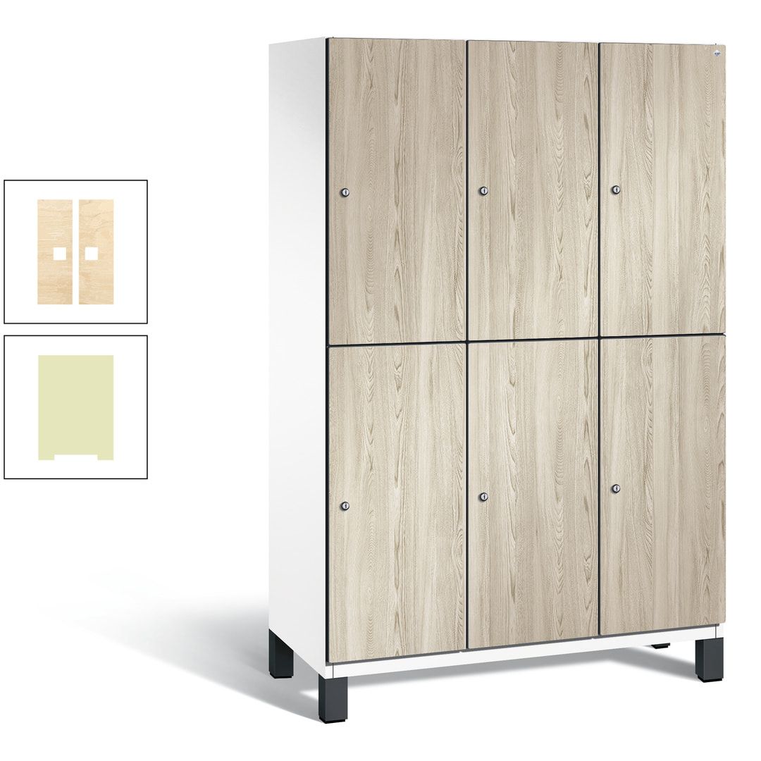 Fächerschrank, Garderobenschrank, mit Füßen, 3 Abteile, 1.980 x 1.200 x 525 mm (HxBxT), Korpus anthrazitgrau, Tür Donau-Ahorn