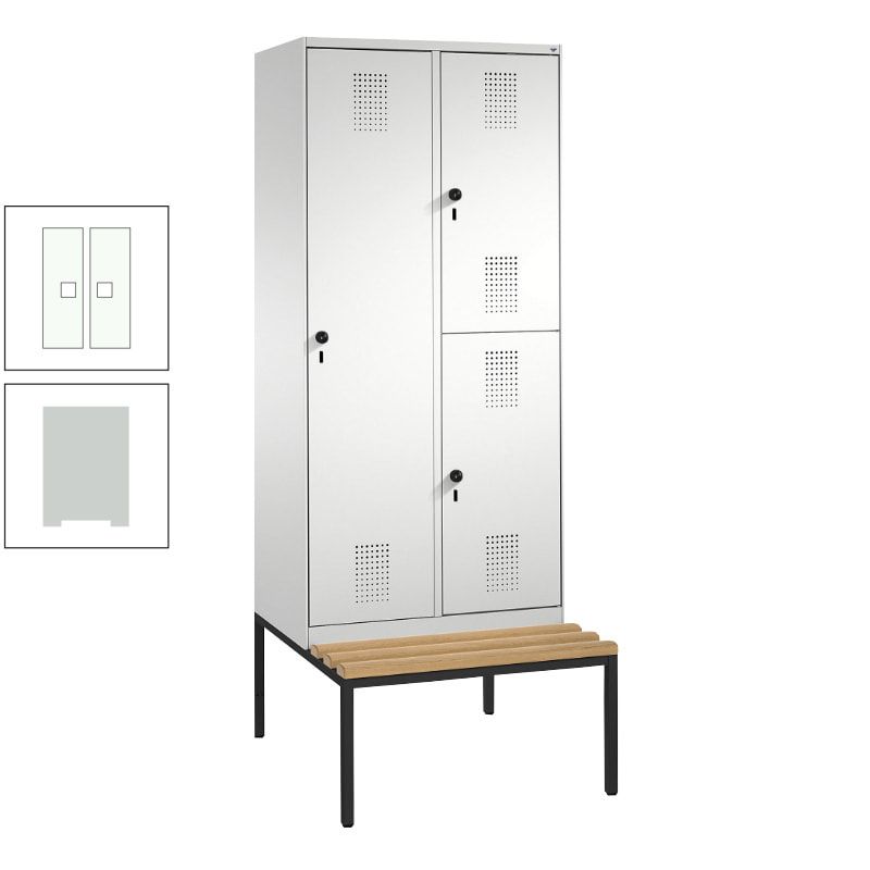 Garderobenschrank, Spind ein- und doppelstöckig Sitzbank, 2 Abteile, 3 Fächer, 2.090 x 800 x 500 mm (HxBxT), Front anthrazitgrau, Korpus anthrazitgrau