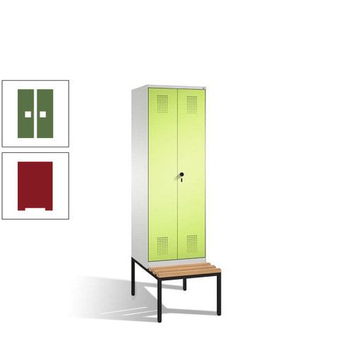 Doppel-Spind, Garderobenschrank, Buche Sitzbank untergebaut, 2 Abteile a 300 mm, Korpus anthrazitgrau, Tür anthrazitgrau, 2.090 x 600 x 815 mm (HxBxT)