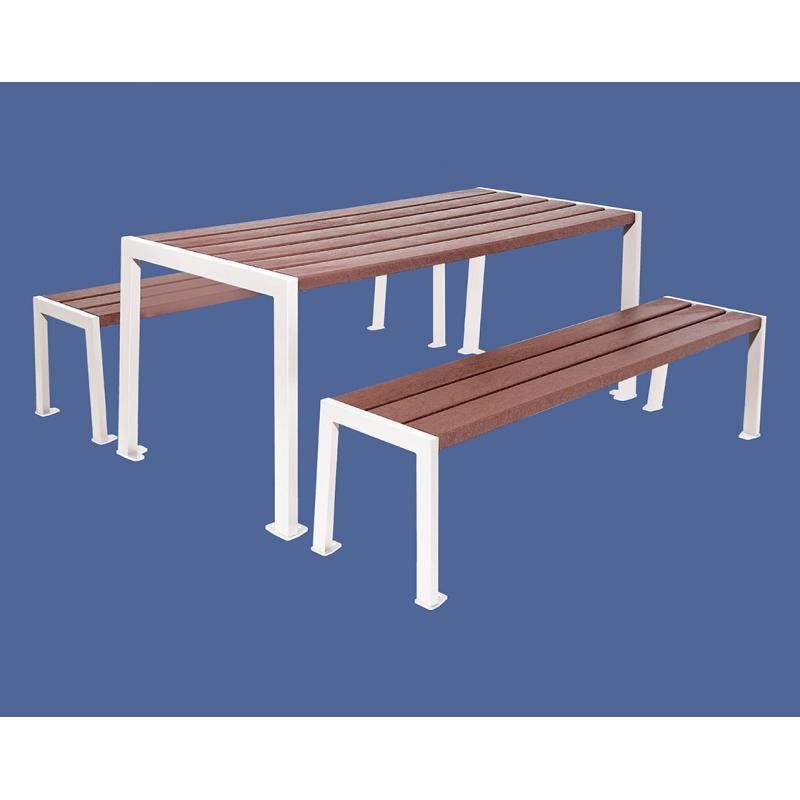Sitzgarnitur aus Stahl und Kunststoff - verzinkt und beschichtet - 750 x 1.800 x 798 mm (HxBxT) - Farbe enzianblau