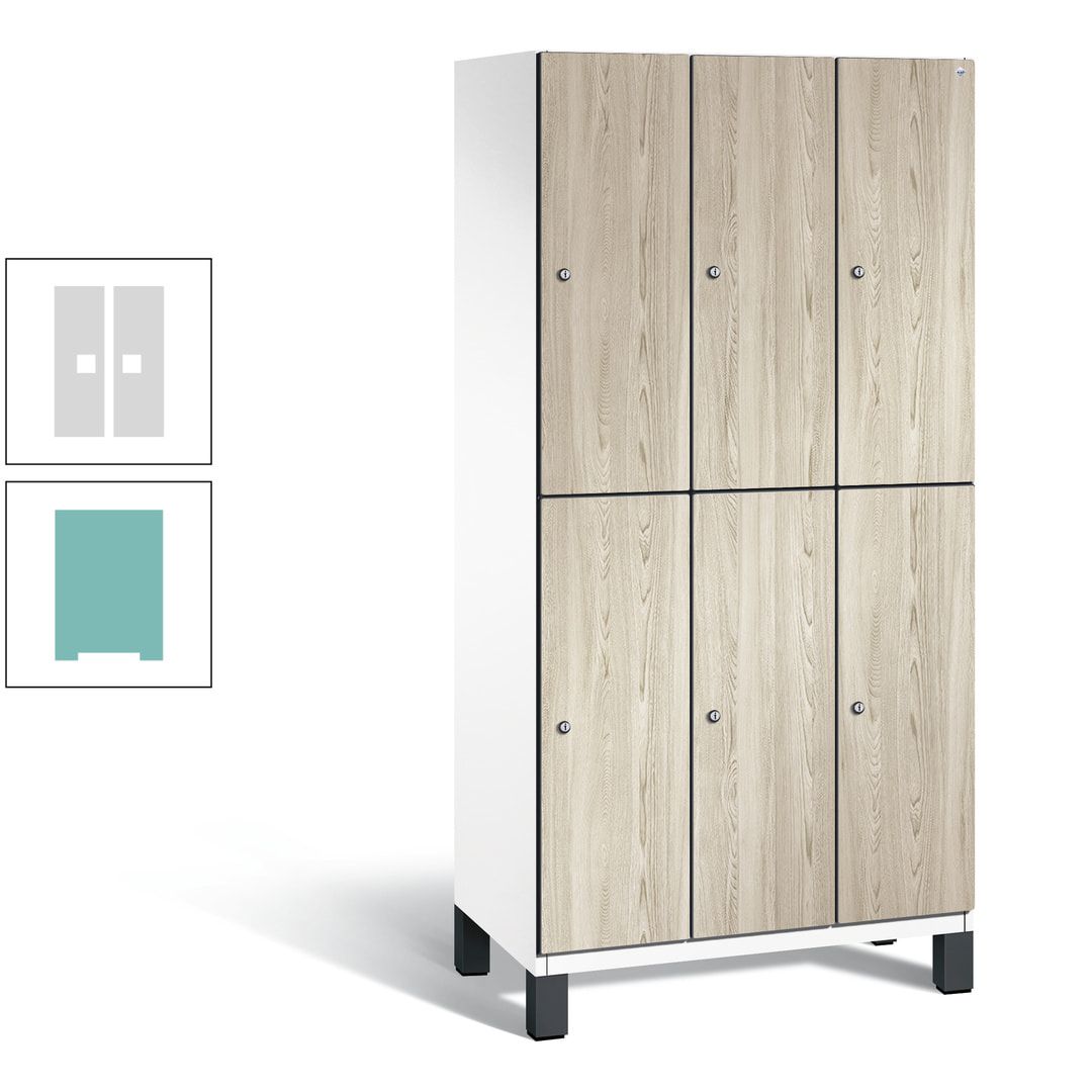 Fächerschrank, Garderobenschrank, mit Füßen, 3 Abteile, 1.980 x 900 x 525 mm (HxBxT), Korpus anthrazitgrau, Tür Donau-Ahorn