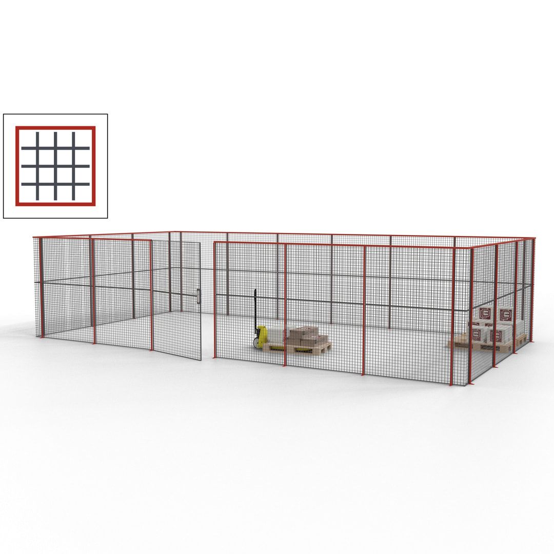 Maschinen Schutzgitter - Hallentrennwand - Sicherheitszaun - Tür - 27 m - 2.200 x 9.400 x 4.900 mm (HxBxT) - enzianblau