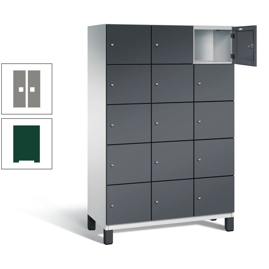 Fächerschrank, Stahlschrank, 15 Fächer, Türöffnungsbegrenzer, Füße, 1.980 x 1.200 x 525 mm (HxBxT), Korpus anthrazitgrau, Front anthrazitgrau