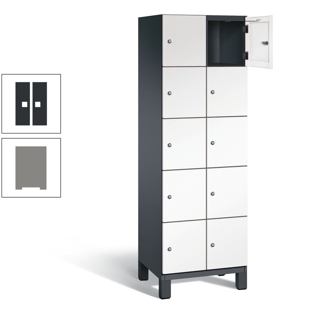 Fächerschrank, Stahlschrank, 10 Fächer, Türöffnungsbegrenzer, Füße, 1.980 x 600 x 525 mm (HxBxT), Korpus anthrazitgrau, Front anthrazitgrau