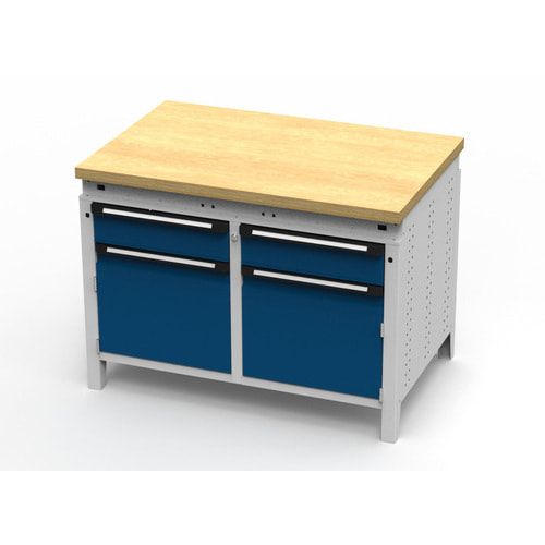 OTTOKIND Werkbank - bündige Arbeitsplatte - 850 x 1.150 x 750 mm (HxBxT) - 2 Schubladen - 2 Schränke - lichtgrau