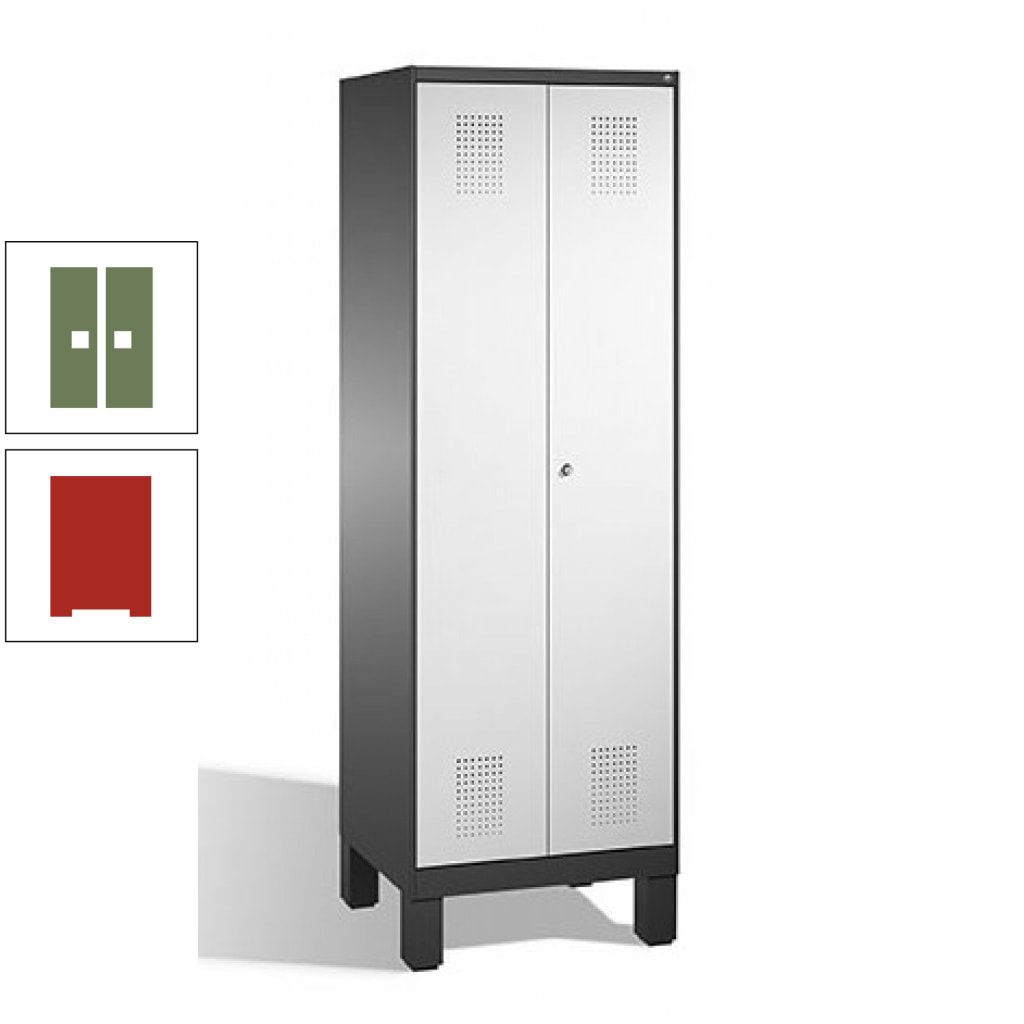 Doppel-Spind, Doppeltüren, Garderobenschrank mit Füßen, 2 Abteile a 300 mm, Korpus anthrazitgrau, Tür anthrazitgrau, 1.850 x 600 x 500 mm (HxBxT)