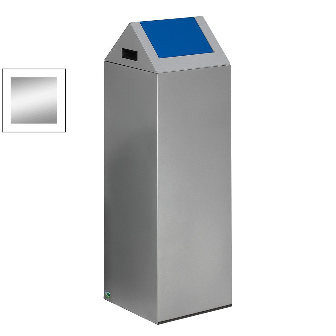 Selbstlöschender Wertstoffsammler - Kopfteil rund - 43 l - antik-silber/blau - Höhe 600 mm - Abfallbehälter