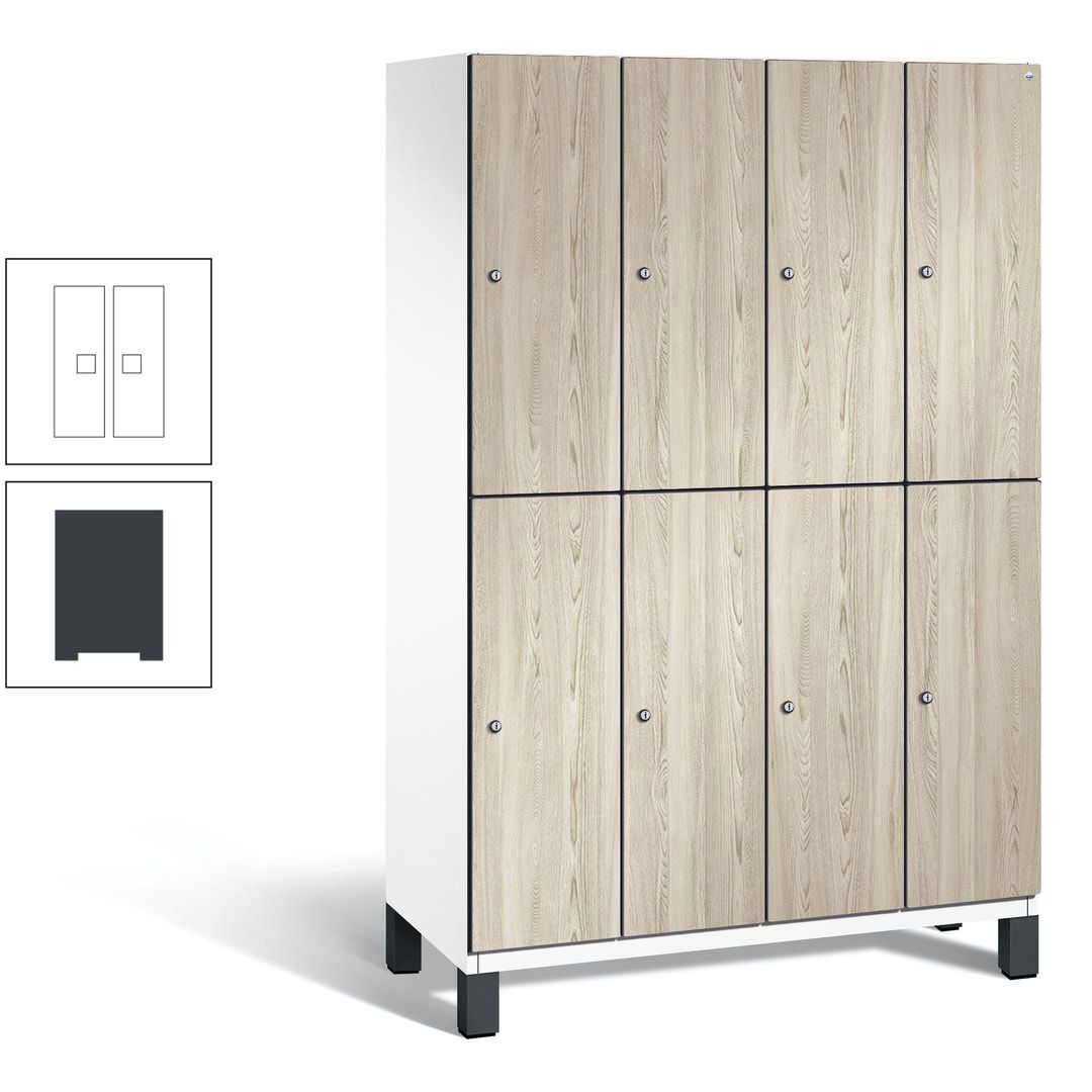 Fächerschrank, Garderobenschrank, mit Füßen, 4 Abteile, 1.980 x 1.200 x 525 mm (HxBxT), Korpus anthrazitgrau, Tür Donau-Ahorn