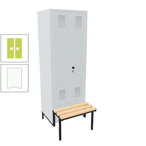 Doppel-Spind, Garderobenschrank, Buche Sitzbank integriert, 2 Abteile a 400 mm, Korpus anthrazitgrau, Tür anthrazitgrau, 1.850 x 800 x 815 mm (HxBxT)