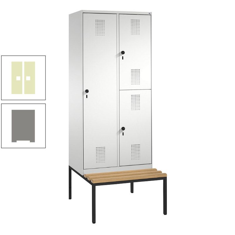 Garderobenschrank, Spind ein- und doppelstöckig Sitzbank, 2 Abteile, 3 Fächer, 2.090 x 800 x 500 mm (HxBxT), Front anthrazitgrau, Korpus anthrazitgrau