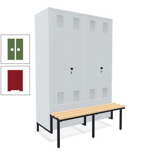 Doppel-Spind, Garderobenschrank, Buche Sitzbank integriert, 4 Abteile 300 mm, Korpus anthrazitgrau, Tür anthrazitgrau, 1.850 x 1.200 x 815 mm (HxBxT)