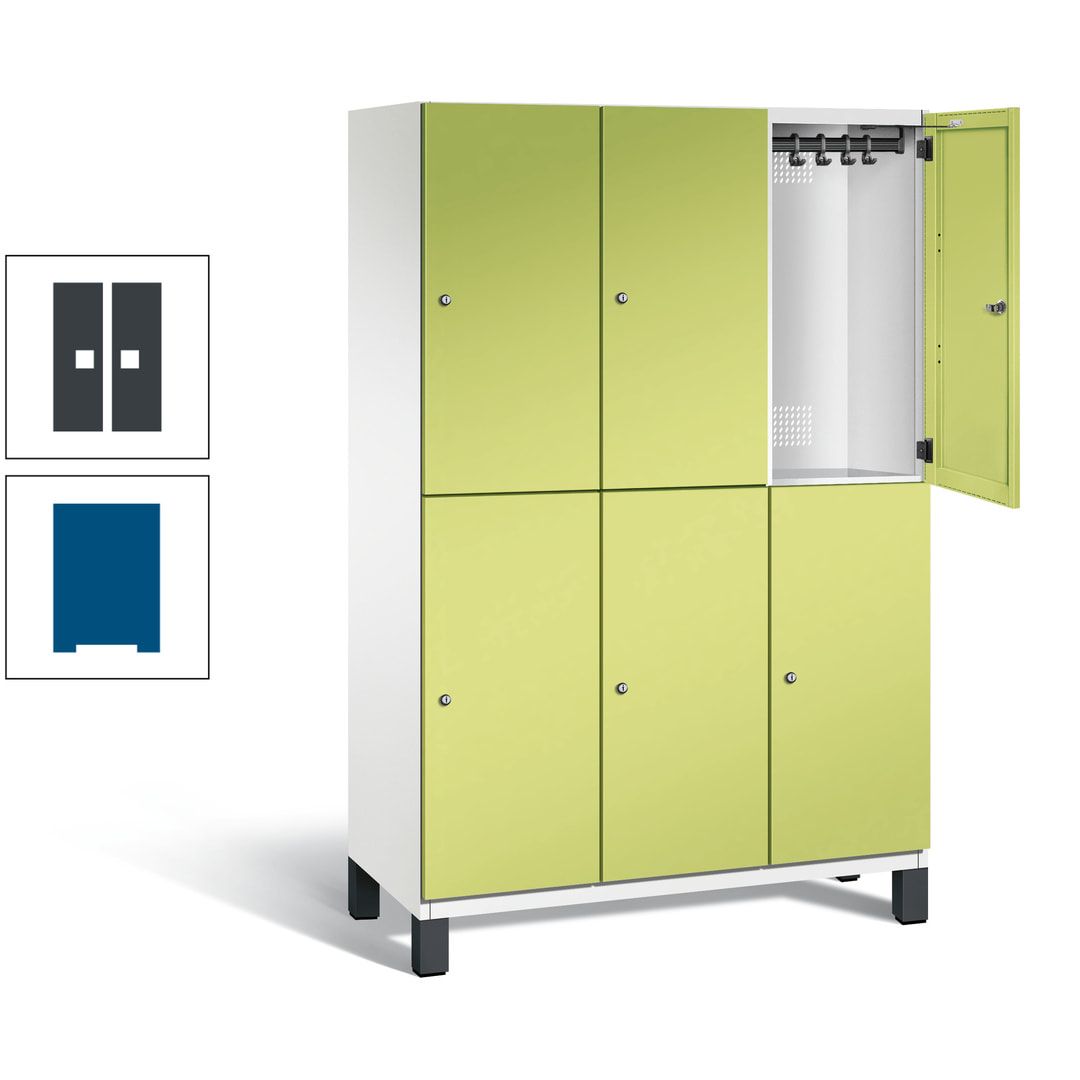 Fächerschrank, Stahlschrank, doppelstöckig, 6 Fächer, Füße, Korpus anthrazitgrau, Tür anthrazitgrau, 1.980 x 1.200 x 525 mm (HxBxT)