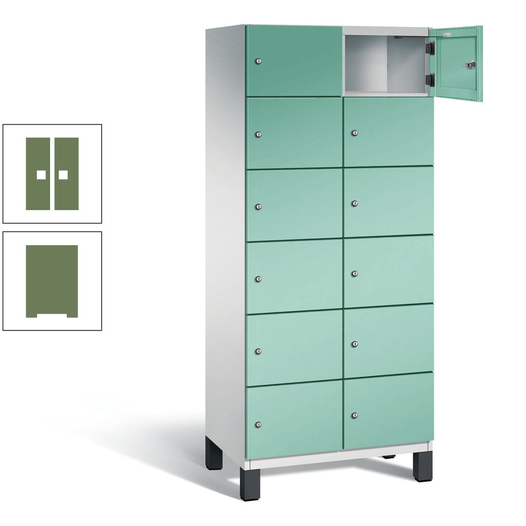 Fächerschrank, Stahlschrank, 12 Fächer, Türöffnungsbegrenzer, Füße, 1.980 x 800 x 525 mm (HxBxT), Korpus anthrazitgrau, Front anthrazitgrau