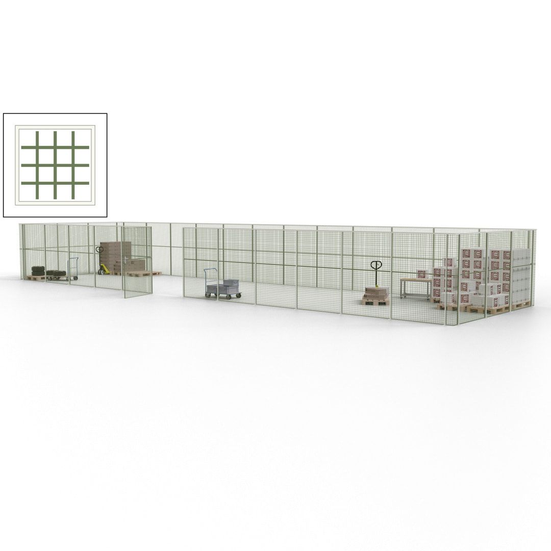 Maschinen Schutzgitter - Hallentrennwand - Sicherheitszaun - Tür - 45 m - 2.200 x 18.400 x 4.900 mm (HxBxT) - enzianblau