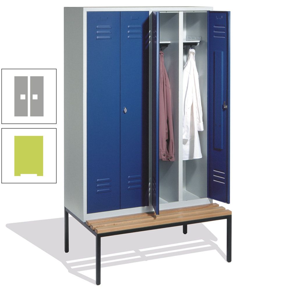 Doppel-Spindschrank, Buche Sitzbank untergebaut, 4 Abteile a 300 mm, Korpus lichtgrau, Tür anthrazitgrau, 2.090 x 1.190 x 815 mm (HxBxT)