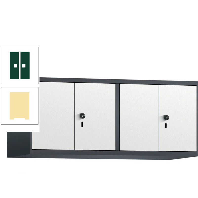 Aufsatzschrank, Schrankaufsatz, Türen paarweise, 4 Fächer a 300 mm, Farbe Pastellgelb, Tür anthrazitgrau, 500 x 1.200 x 500 mm (HxBxT)