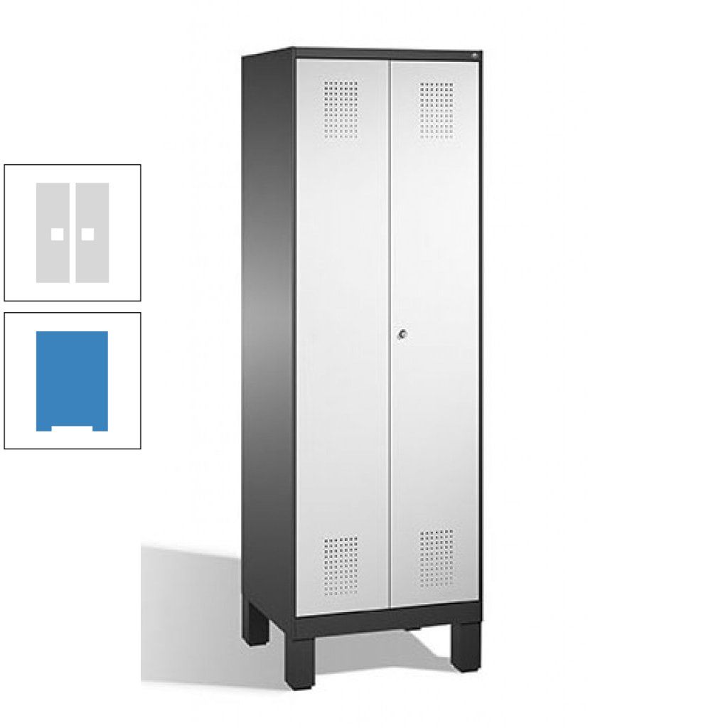 Doppel-Spind, Doppeltüren, Garderobenschrank mit Füßen, 2 Abteile a 300 mm, Korpus anthrazitgrau, Tür anthrazitgrau, 1.850 x 600 x 500 mm (HxBxT)