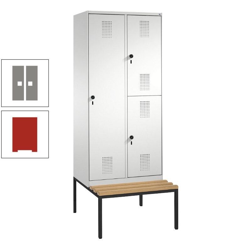 Garderobenschrank, Spind ein- und doppelstöckig Sitzbank, 2 Abteile, 3 Fächer, 2.090 x 800 x 500 mm (HxBxT), Front anthrazitgrau, Korpus anthrazitgrau