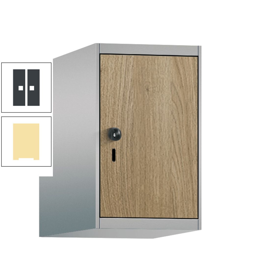 Aufsatzschrank, Schrankaufsatz, 1 Fach a 300 mm, Farbe Pastellgelb, Tür anthrazitgrau, 500 x 300 x 500 mm (HxBxT)