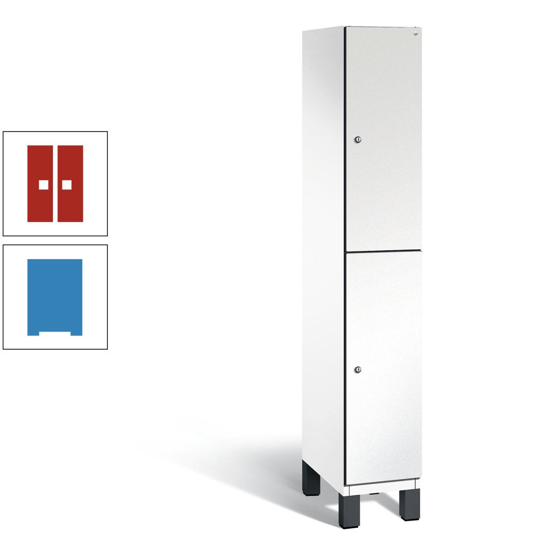 Fächerschrank, Stahlschrank, doppelstöckig, 2 Fächer, Füße, Korpus anthrazitgrau, Tür anthrazitgrau, 1.980 x 300 x 525 mm (HxBxT)