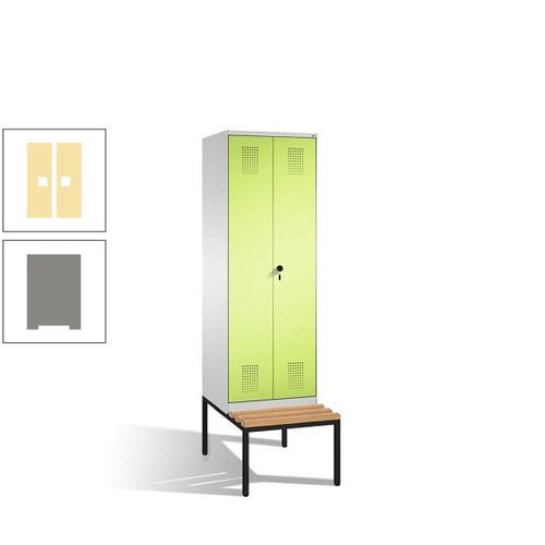 Doppel-Spind, Garderobenschrank, Buche Sitzbank untergebaut, 2 Abteile a 300 mm, Korpus anthrazitgrau, Tür anthrazitgrau, 2.090 x 600 x 815 mm (HxBxT)