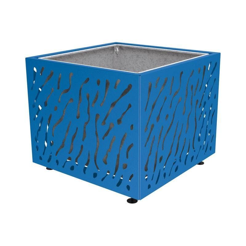 Pflanzbehälter, Stahlblech fvz, einfarbig, innen feuerverzinkt mit Verladungsgriffen, verstellbare Füße, 870 x 990 x 990 mm (HxBxT), enzianblau