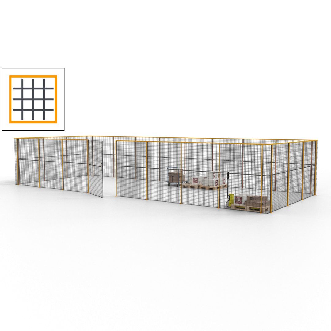 Maschinen Schutzgitter - Hallentrennwand - Sicherheitszaun - Tür - 33 m - 2.200 x 12.400 x 4.900 mm (HxBxT) - enzianblau
