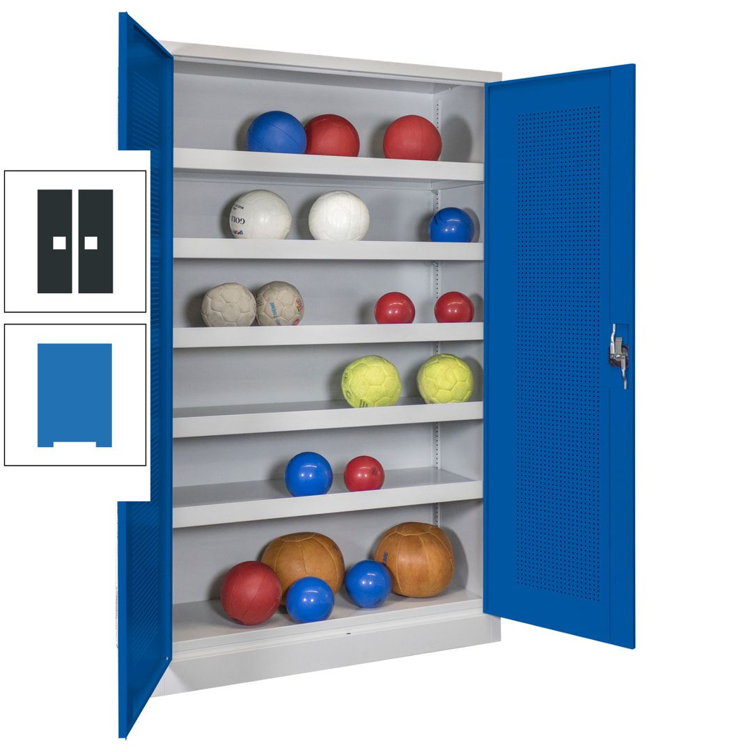 Ballschrank - Lochfeldtüren - 5 Böden - 1.950x1.200x500 mm (HxBxT) - anthrazitgrau