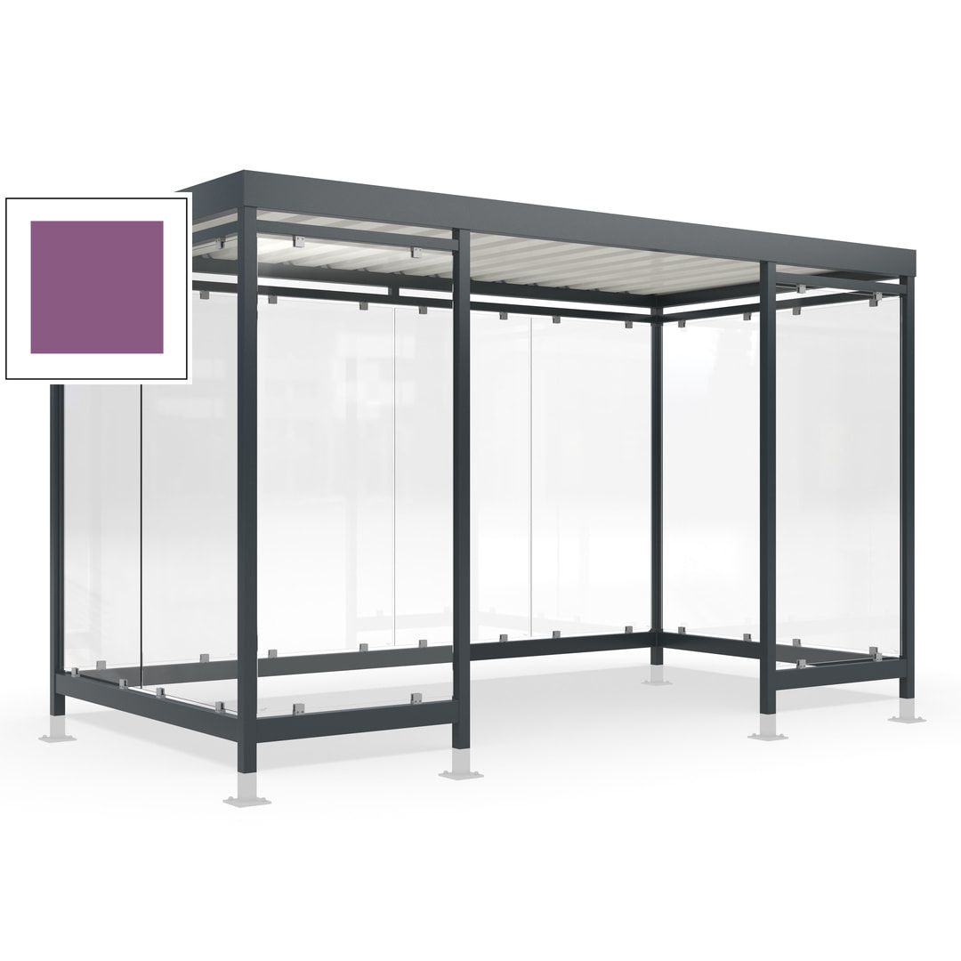 Raucherunterstand für 12-13 Personen, Bushaltestelle, mit Überpflasterung, 2.440 x 4.195 x 2.165 mm (HxBxT), 10 Wände, Achatgrau
