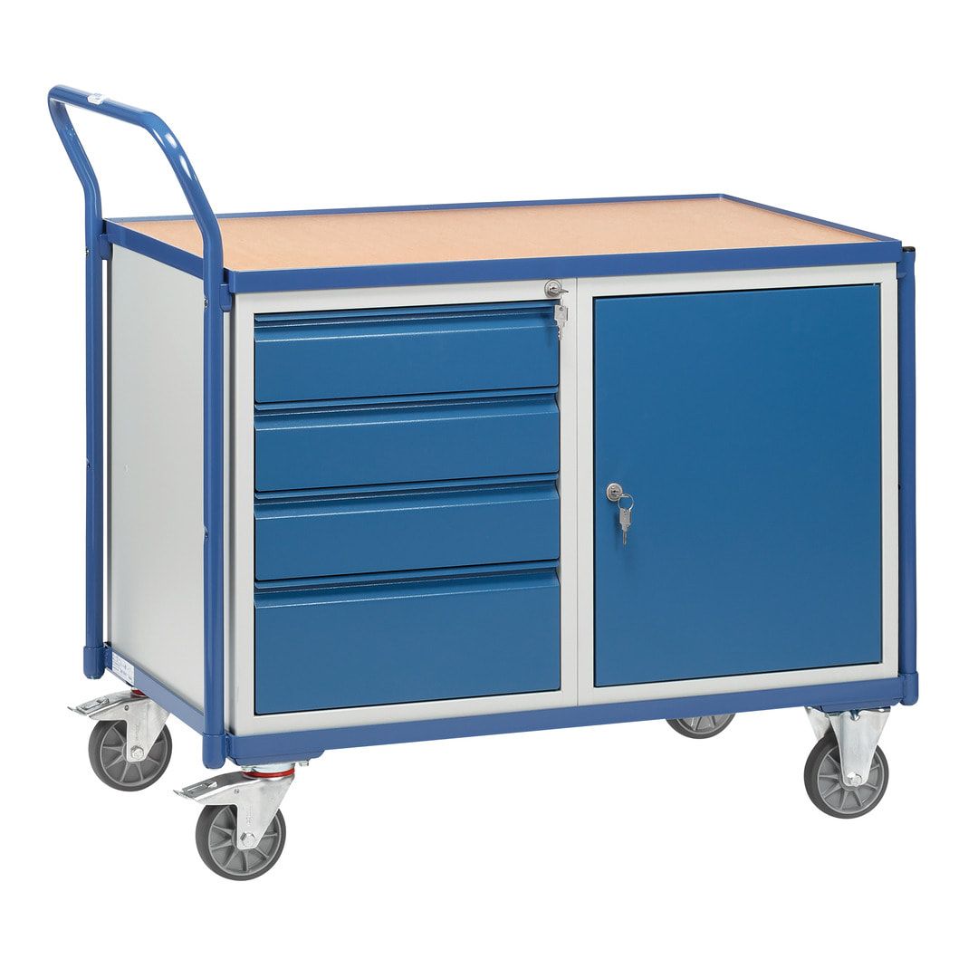 Fetra - Werkstattwagen - 300 kg - 1.040 x 600 x 1.130 mm (HxBxT) - 1 Schrank - 4 Schubladen