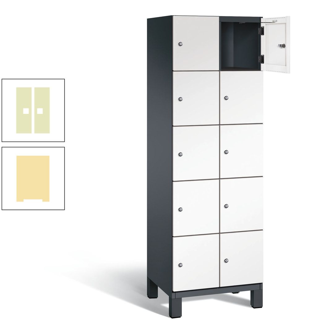 Fächerschrank, Stahlschrank, 10 Fächer, Türöffnungsbegrenzer, Füße, 1.980 x 600 x 525 mm (HxBxT), Korpus anthrazitgrau, Front anthrazitgrau